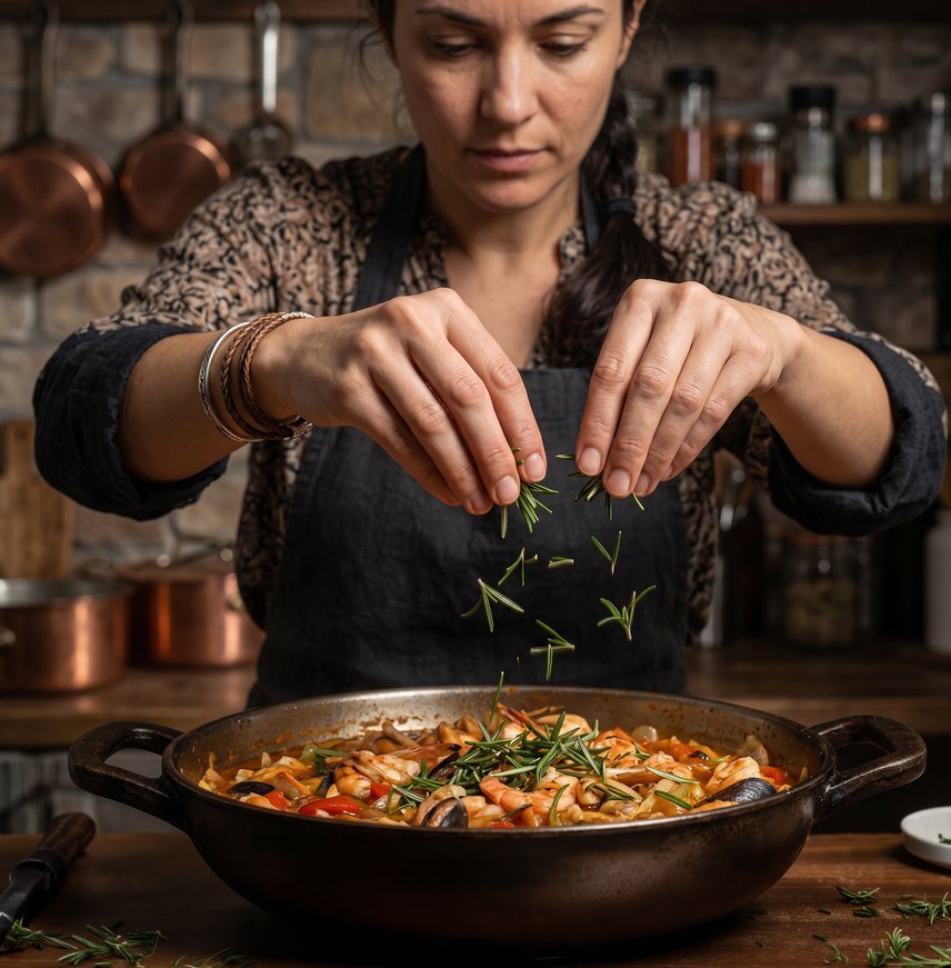 Home Chef garnishing a dish