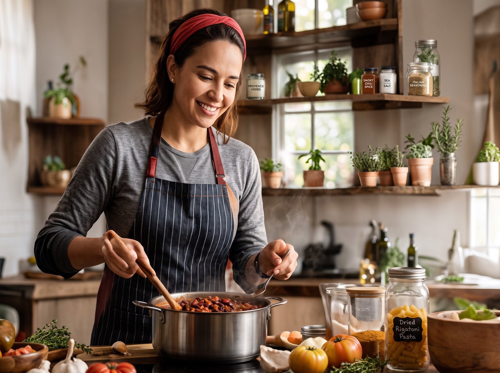 Home Chef cooking in her kitchen